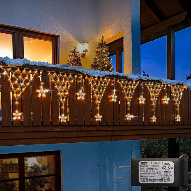 PAMNNY LED Netz Lichterkette mit Sternen, wasserdichte LED Mesh Lichterkette für Garten, Party und Weihnachten - Bild 1