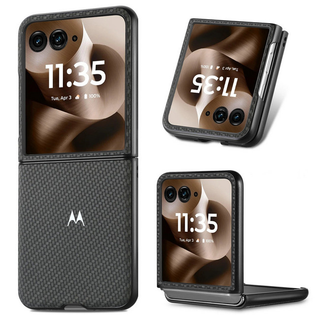 Luxuriöse minimalistische Flip-Hülle mit gewebter Textur für Motorola Razr in Schwarz - Bild 1