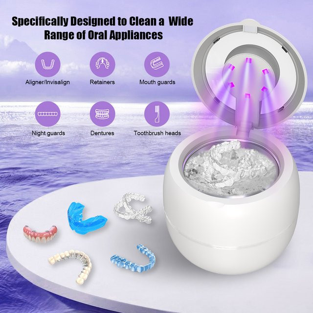 milAlim Ultraschallreiniger 45kHz mit UV-Licht-Sterilisation in Weiß für Schmuck, Uhren, Zahnprothesen und Zahnspangen - Bild 1
