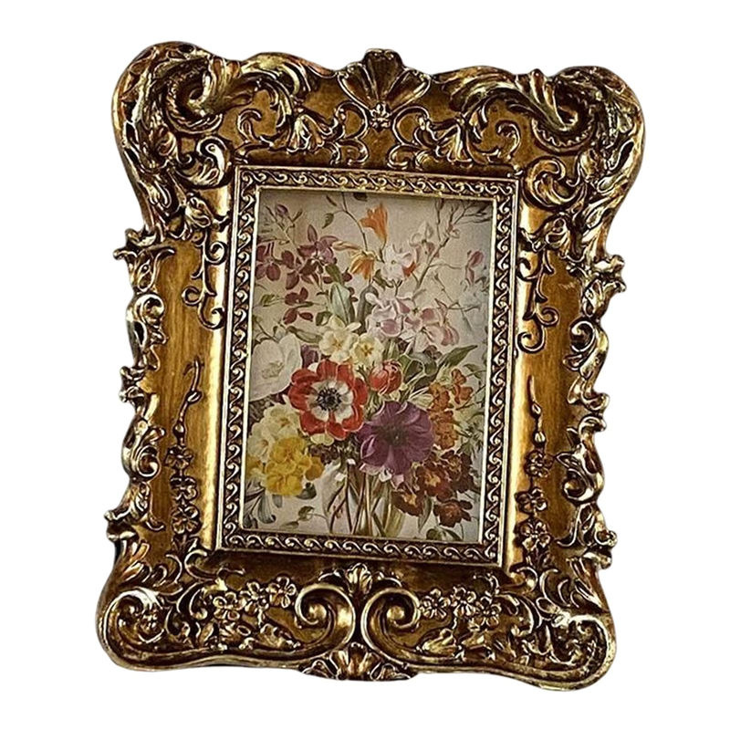Kesoto Bilderrahmen aus Metall mit floralem Blumen-Prägemuster in Gold, rechteckig für Tischaufstellung oder Wandmontage - Bild 2