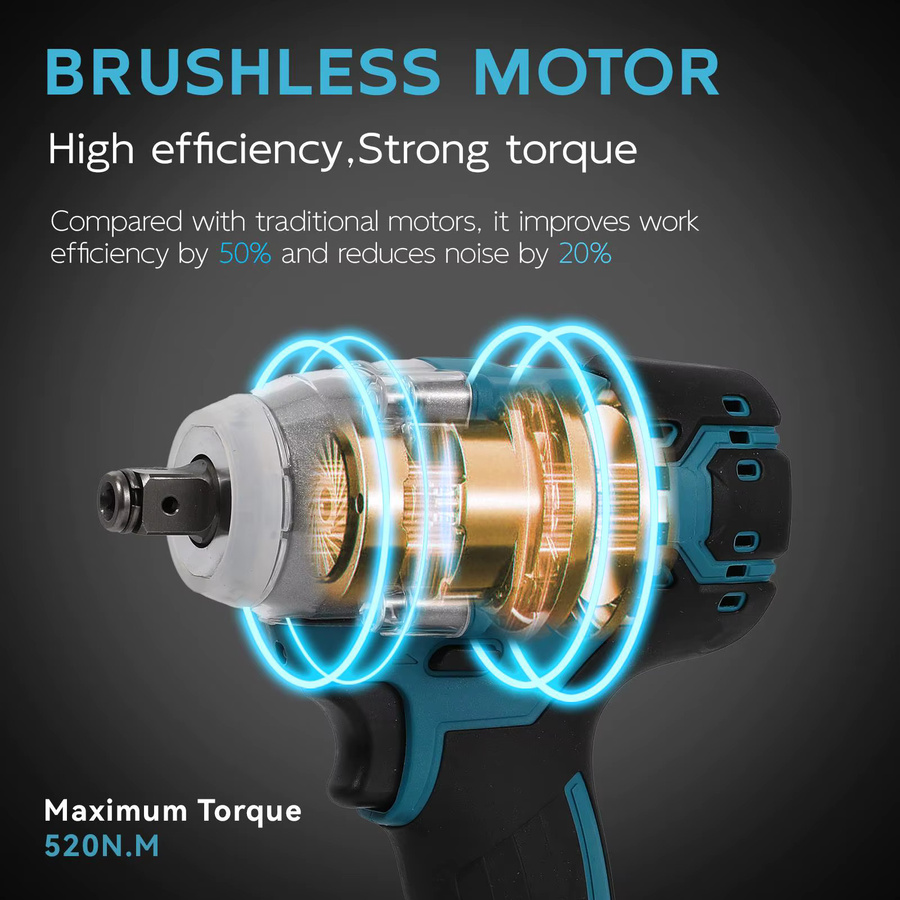 Makita Bürstenloser kabelloser Schlagschrauber mit 520 Nm Drehmoment für 18V LXT Akkus in Blau - Bild 2