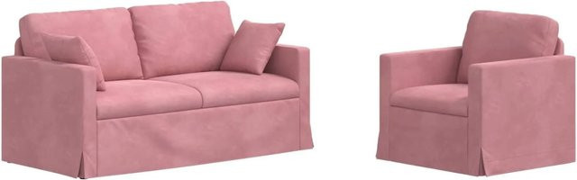 vidaXL Sofa 2-teilig in Rosa aus Samt mit Metallrahmen, B/T/H: 158 x 78 x 80 cm - Bild 1