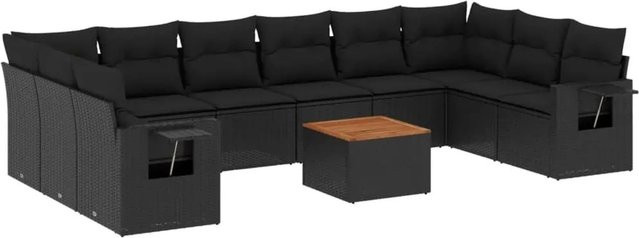 vidaXL 11-teilige Garten-Sofagarnitur aus Polyrattan mit Kissen in Schwarz - Bild 1