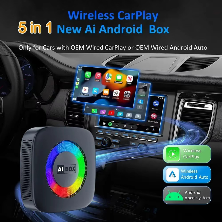 WDSZKMYF Android 14 Wireless CarPlay und Android Auto Adapter mit TV-Box Funktion für YouTube und Netflix in Schwarz - Bild 2