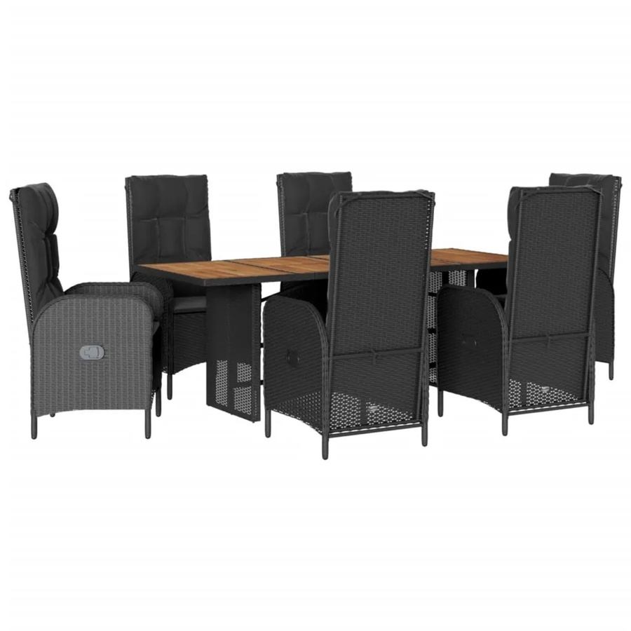vidaXL 7-teilige Garten-Essgruppe aus PE-Rattan und Akazienholz in Schwarz mit Kissen - Bild 2