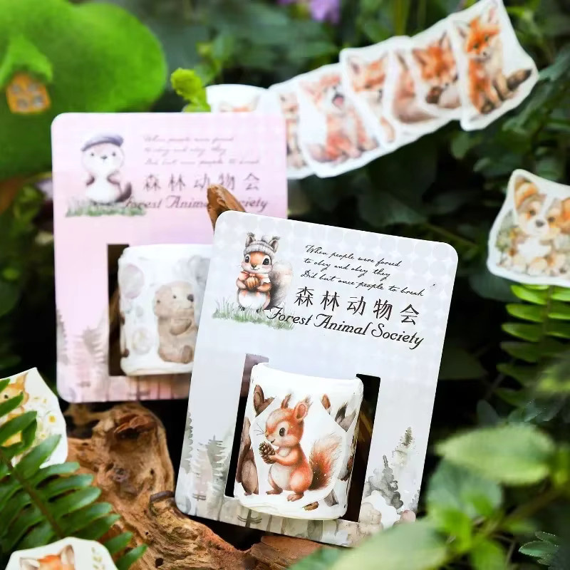 YCDBTH Washi Tape Set mit 45 farbenfrohen Tier-Motiven der Wald Zoological Society, 1 Rolle, B/H: 14 x 10 cm, Braun und Mehrfarbig - Bild 3