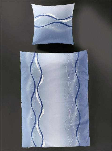 Bierbaum Bettwäsche Graphic Blau aus 100% Baumwolle mit Reißverschluss, B/H: 135 x 200 cm und Kissen: 40 x 80 cm - Bild 1