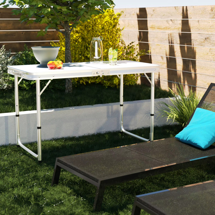 EFAN Klappbarer Campingtisch aus Aluminium in Weiß mit höhenverstellbarer Tischplatte und rechteckiger Form, Breite: 120 cm - Bild 3