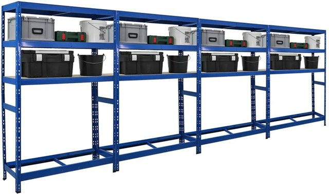 PROREGAL Tiger Reifenregal Set 4 Stück, Blau, H x B x T: 180 x 120 x 40 cm, mit 3 verstellbaren Fachböden für Garage und Werkstatt - Bild 1