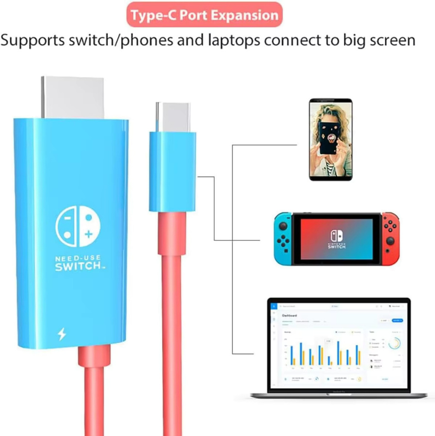 Gryan USB C auf HDMI Adapterkabel für Switch 2 OLED, ROG Ally, Steam Deck, Laptop und iPhone 15 - Bild 3
