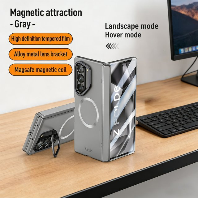 DO AS YOU WISH Schutzhülle für Samsung Galaxy Z Fold 6 mit magnetischer Scharnierabdeckung, gehärtetem Glas und integriertem Ständer - Bild 1