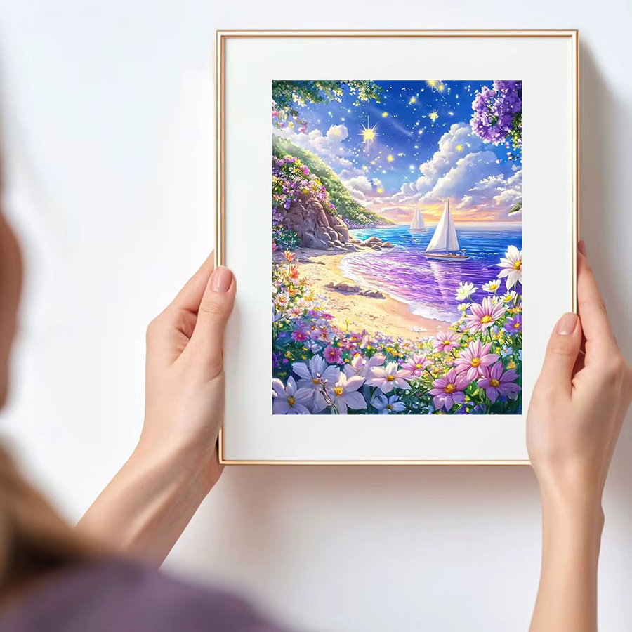 Huacan 5D-Diamantgemälde zum Selbermachen mit maritimem Motiv Segelboot und floralen Elementen in Multicolour - Bild 3