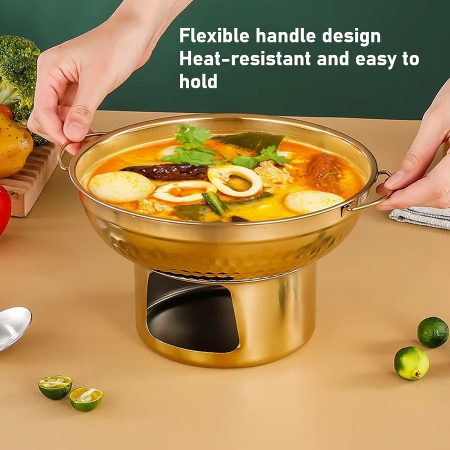 FEB.WIND Edelstahl Hot Pot mit Doppelohren in Gold für Thai Tom Yum Kung und Snacks - Bild 3
