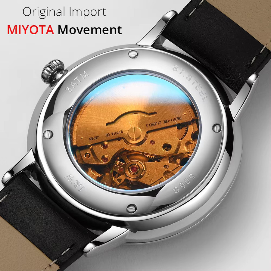 I&W Automatikuhr, Saphirglas, Doppelkalender, Lederarmband, Herren - Bild 4