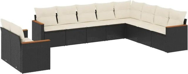 vidaXL 10-tlg. Garten-Sofagarnitur in L-Form aus Poly-Rattan und pulverbeschichtetem Stahl in Schwarz mit Kissen und Stauraum - Bild 1