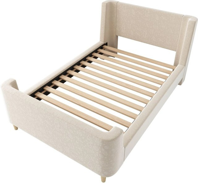 Merax Kinder Polsterbett Kosmos als Schlittenbett in Beige aus Samt, B/T/H: 90 x 200 x 100 cm - Bild 1
