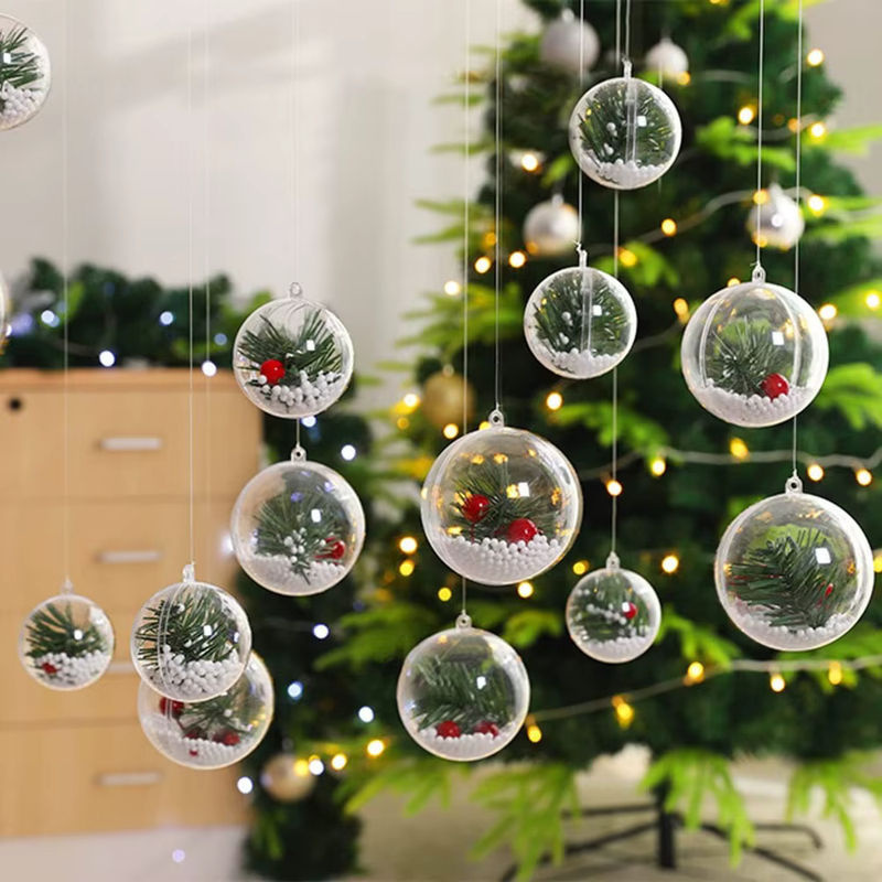 Set aus 20 bis 5 Stück transparenten Weihnachtsbaum Kugeln aus Kunststoff mit Schneemann und Schneeflocken als hängende Dekoration für dein Zuhause - Bild 3
