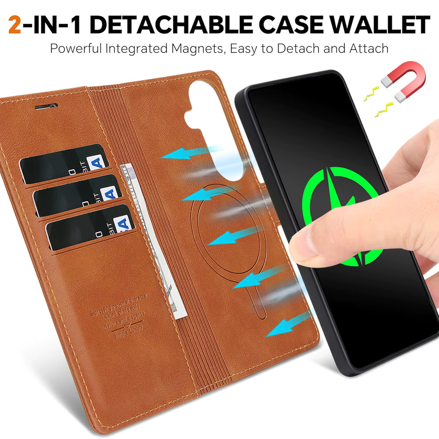 2-in-1 Flip-Lederhülle für Samsung Galaxy S26 Ultra S25 Plus S24 S23 mit Kartenfach und kabellosem Laden in Rot und Braun - Bild 3