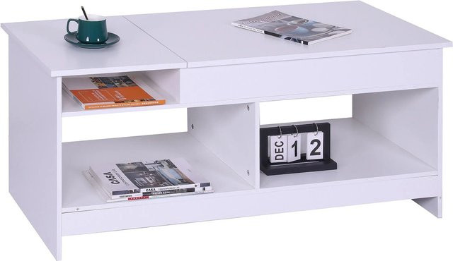 Relaxdays Couchtisch modern in Weiß aus Holzwerkstoff und Eisen, höhenverstellbar und aufklappbar, B/T/H: 110 x 50 x 50 cm - Bild 1