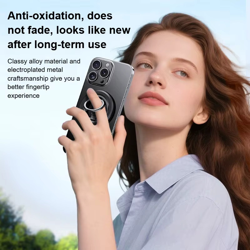 Magnetischer Telefonhalter aus Legierung mit 360 Grad Rotation und doppelt gefaltetem Design für iPhone und Samsung, Desktop-Ringständer in Schwarz oder Orange - Bild 4