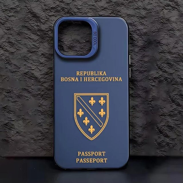 Handyhülle im Design des Reisepasses von Bosnien und Herzegowina für iPhone 16 15 14 13 12 11 Pro Max Plus Mini X XS XR SE in Blau - Bild 1
