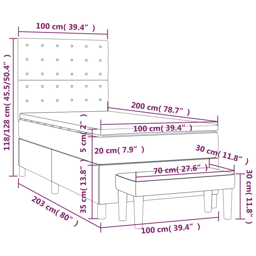 vidaXL Boxspringbett mit Matratze Hybrid-Design in Braun aus Stoff, B/T: 100 x 200 cm - Bild 3
