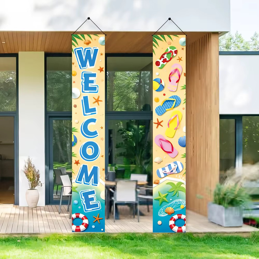 OURFETE Sommer-Strand-Willkommensschild als tropisches Hawaii-Luau-Türbanner in Mehrfarbig, Hängedekoration für Pool und Garten, B/H: 180 x 30 cm - Bild 3