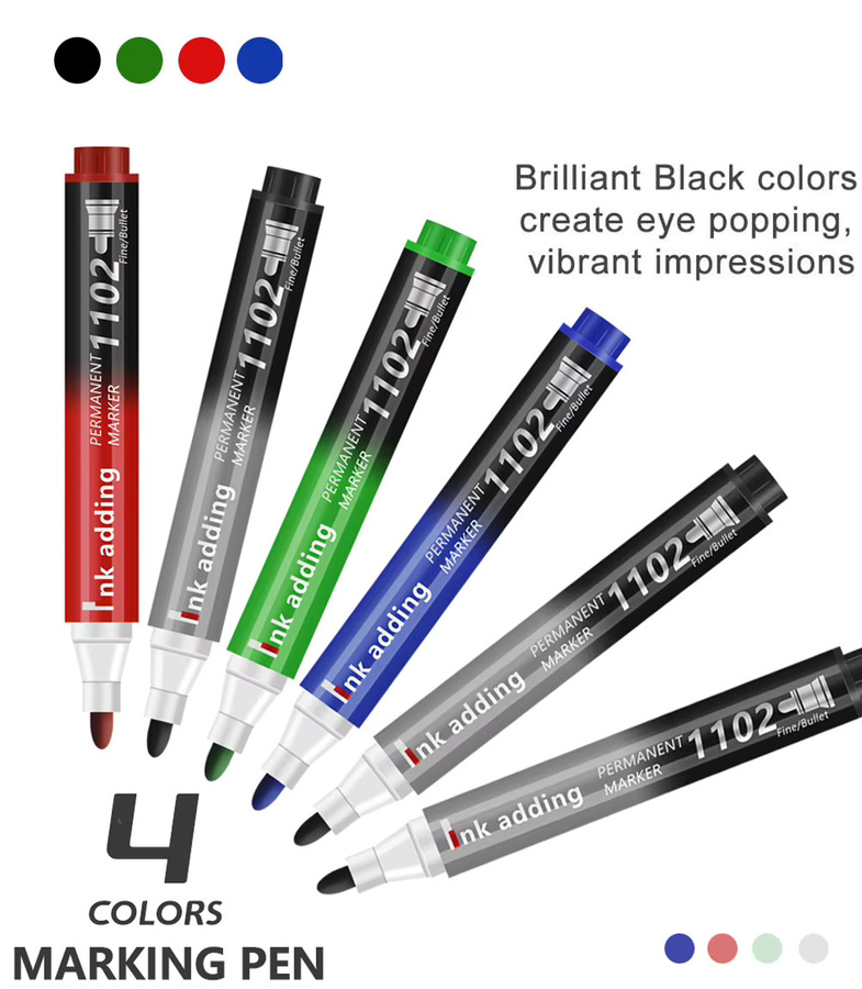 Kissbuty Permanente Marker Set mit Bullet-Spitze, wasserfeste und wischfeste Tinte, schnell trocknend, 2–3 mm Strichstärke, Farben: Schwarz, Rot und Mehrfarbig - Bild 4