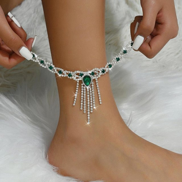 Suwn Buybuy Fußkettchen Messing, Silber, Zirkonia, Kristall, Damen - Bild 1