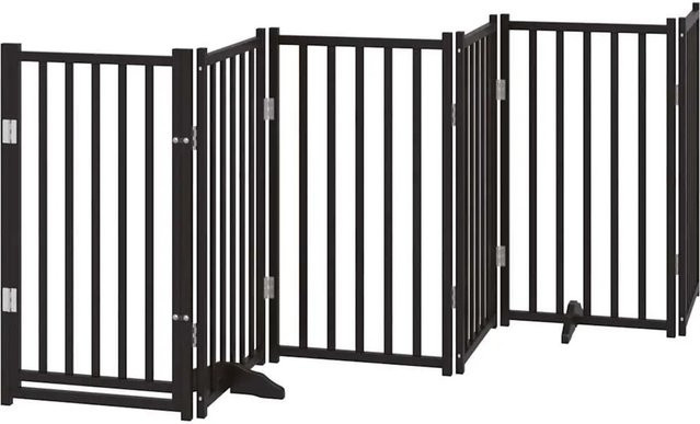 vidaXL Hundetor aus Massivholz Tanne, 6-teilig faltbar mit Tür, Schwarz, Breite: 300 cm - Bild 1