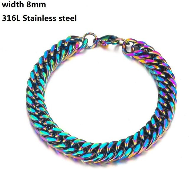 Armband 316L Edelstahl, Cuban Link, blue, 21cm, Unisex - Bild 1