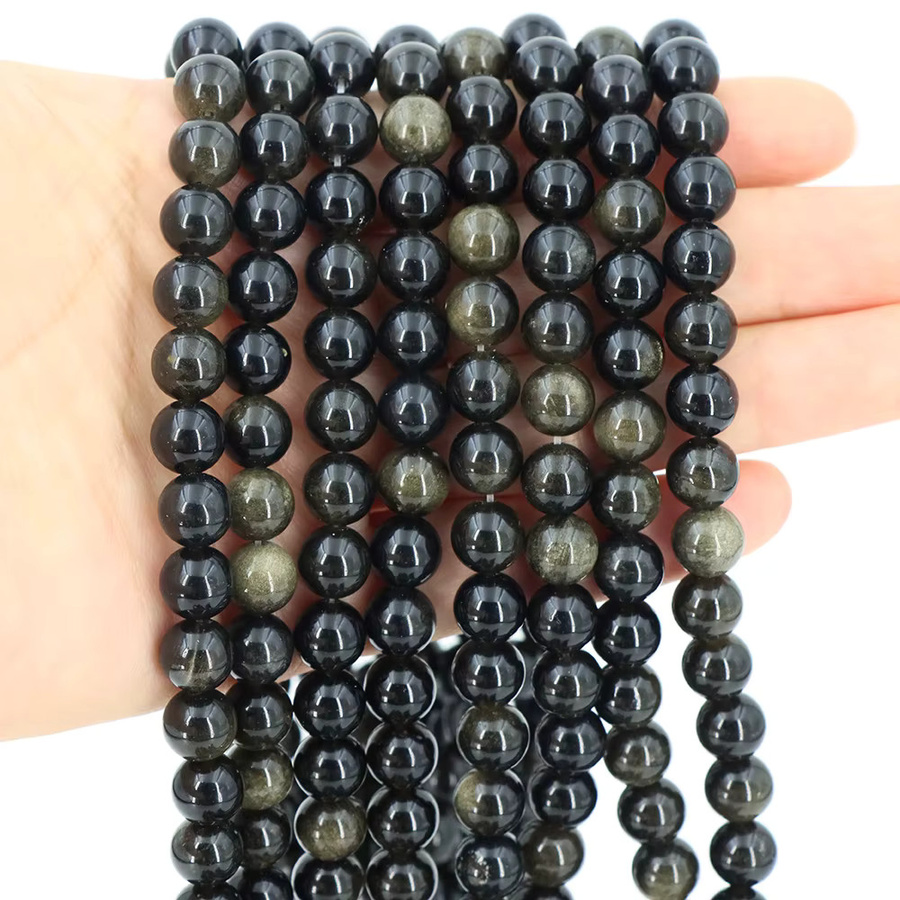 Naturstein Perlen Golden Obsidian, Runde Spacer, 4-10 mm - Bild 5