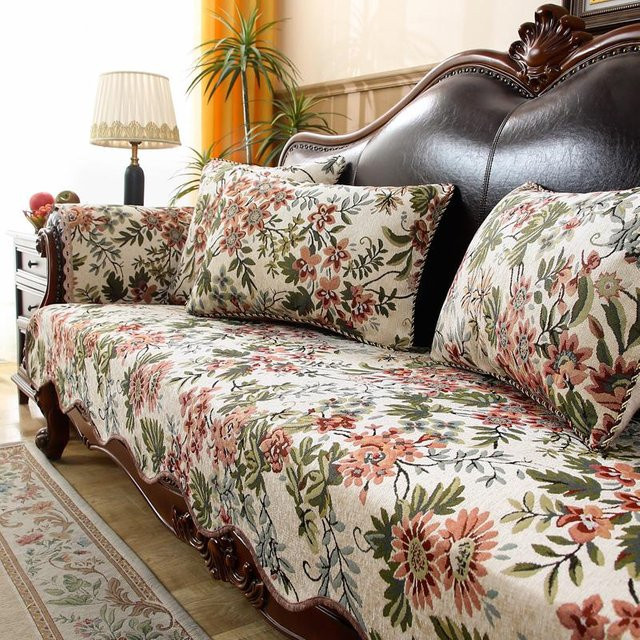Yiran Furniture Retro Jacquard Sofabezug mit floralem Muster, rutschfest und verschleißfest, Mehrfarbig, Breite: 60 cm, Tiefe: 60 cm - Bild 1