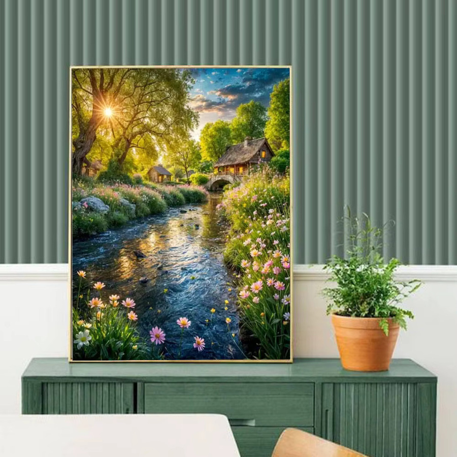 Huacan DIY-Diamantgemälde Naturlandschaft Baumhaus 5D-Fluss-Stickset Mosaik-Bastelset Multicolor B: 30,0 cm, H: 20,0 cm - Bild 3