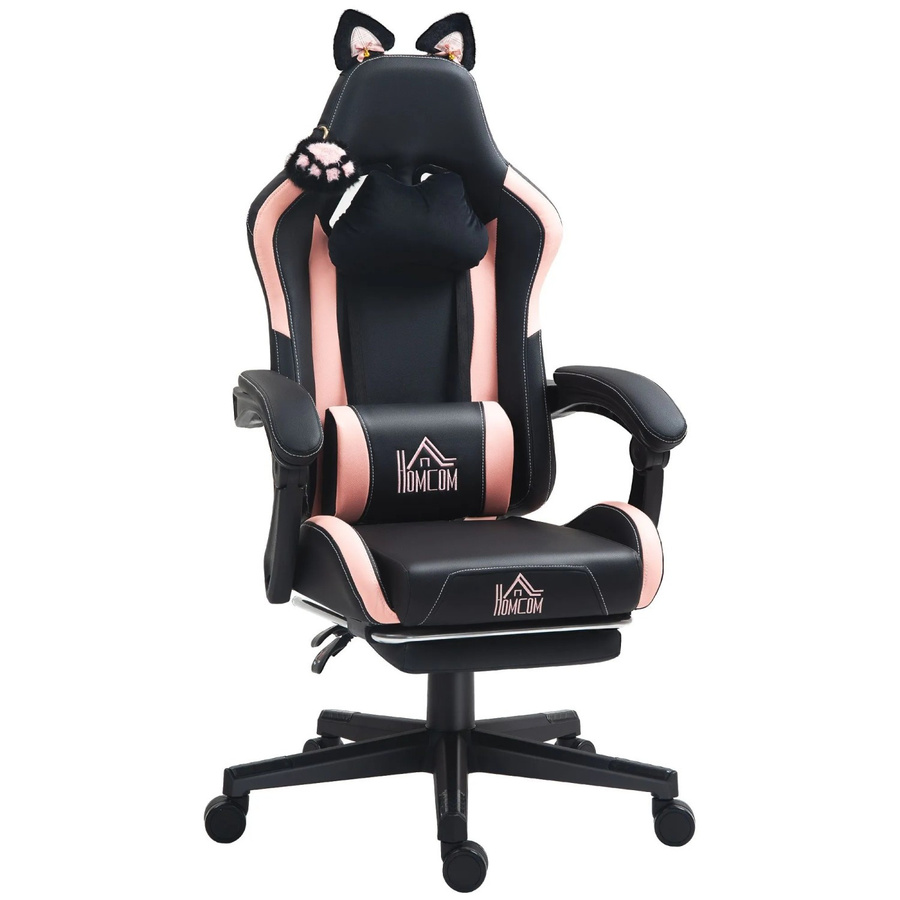 HOMCOM Gaming Chair aus Kunstleder in Schwarz mit Kopfstütze, höhenverstellbar und drehbar, B/T/H: 62 x 65 x 116-124 cm - Bild 2