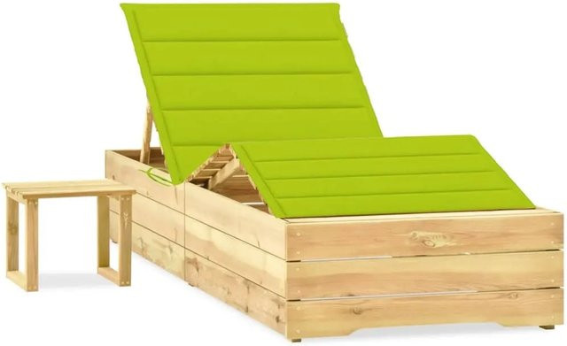 vidaXL Garten-Sonnenliege aus Kiefernholz mit Tisch und Auflage in Hellgrün - Bild 1