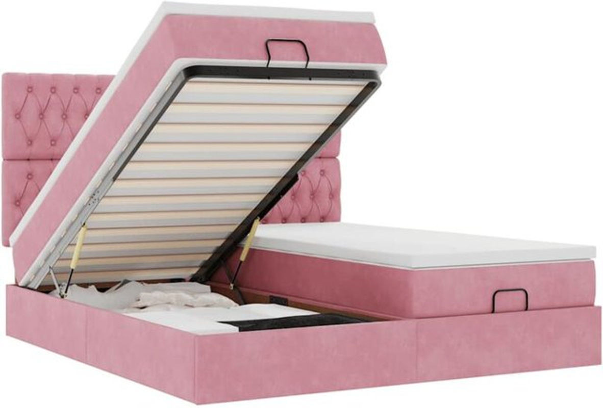 vidaxl Ottoman Polsterbett mit Matratze aus Samt in Rosa und Weiß B/T/H: 180 x 200 x 128 cm - Bild 1