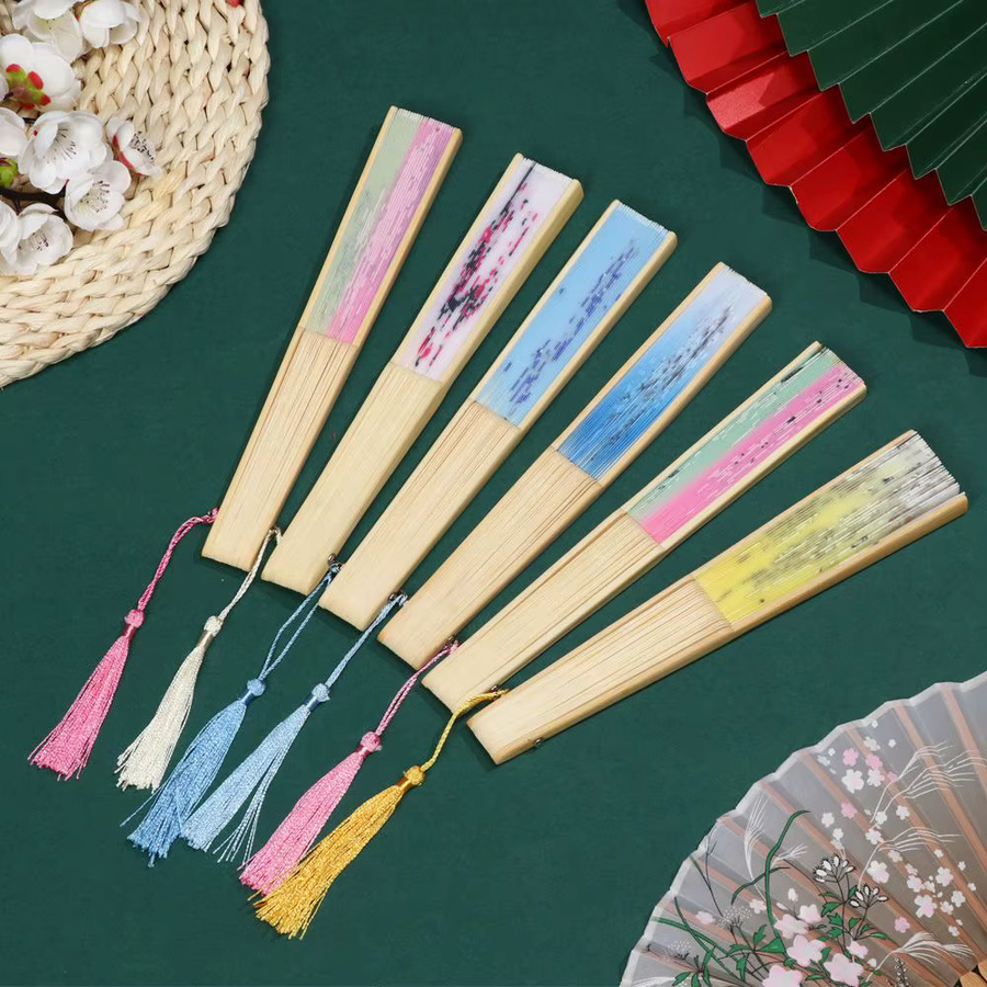 Eleganter Bambus-Faltfächer im chinesischen Stil mit floralem Design, bunt, für Tanz und Dekoration - Bild 2