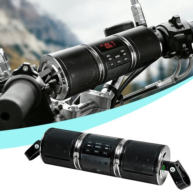 Wasserdichtes Motorrad-Audiosystem in Schwarz mit Bluetooth, MP3 und Radiofunktionen sowie Metall-Lautsprechern - Bild 1
