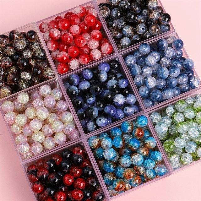 YoZuSmily Glasperlen, 10mm, doppelte Farbe, Imitation Crack, Runde Spacer Perlen - Bild 1
