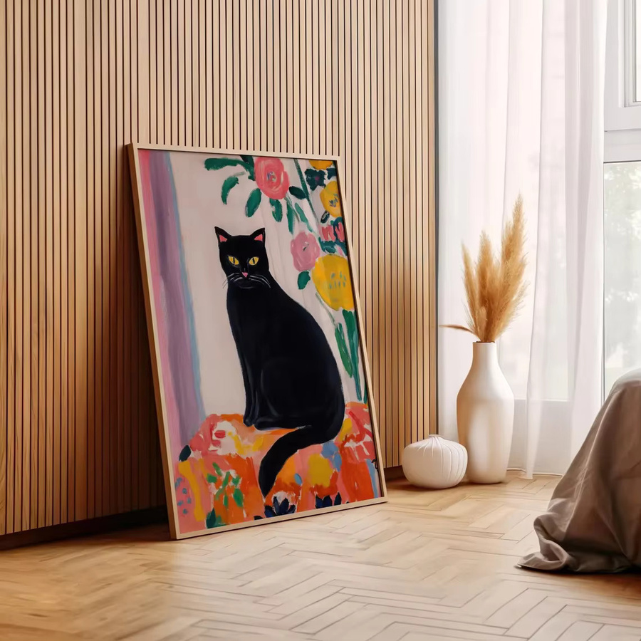 SHENCHEN Poster Schwarze Katze im Matisse-Stil, bunter Mid-Century Tierdruck auf Papier - Bild 6