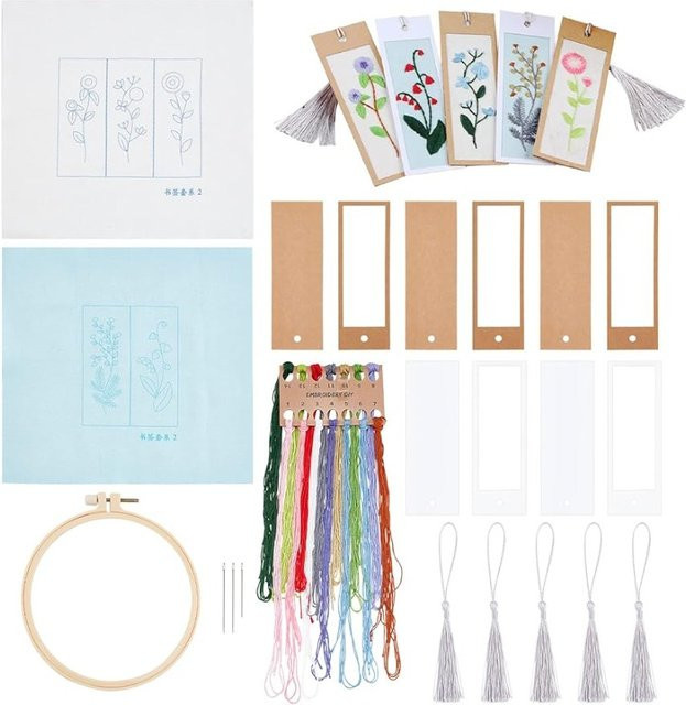 DIY Kreuzstich Set Floral Pflanze Stickerei Lesezeichen für Erwachsene in Multicolour - Bild 1