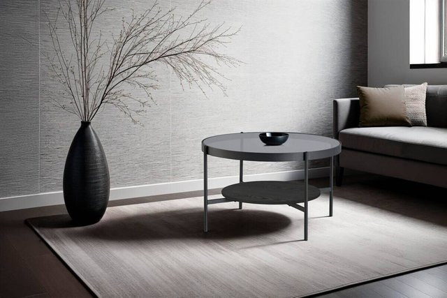 byLIVING Couchtisch OHIO modern in Eiche-Furnier und Grau mit Glasplatte, Breite: 74 cm - Bild 2