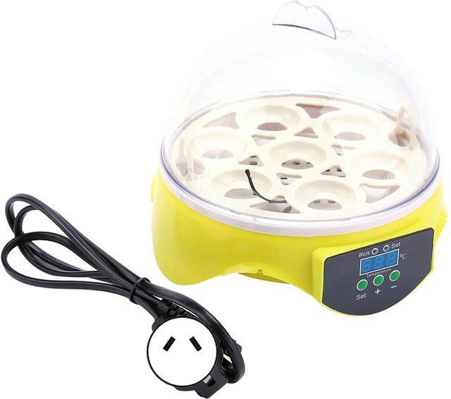 Digitaler Eierinkubator GoolRC mit LED-Display für 7 Eier, manuelles Drehen, transparent und gelb, B/T/H: 18,0 x 17,0 x 18,0 cm - Bild 1