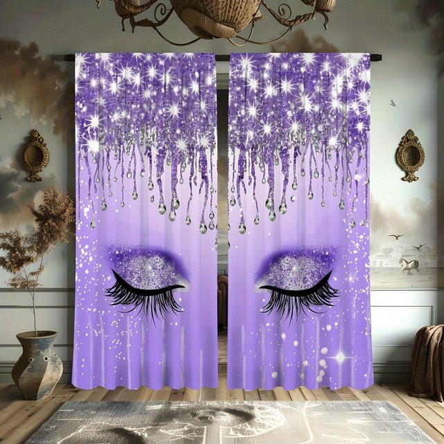 2-teiliges Set Yiran Furniture Vorhänge mit Blumendruck und Ösen aus Polyester, semi-transparent, Breite: 100 cm, Höhe: 130 cm - Bild 1