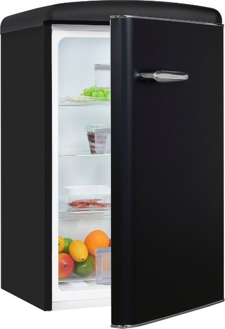 Retro Vollraumkühlschrank RKS120-V-H-160E in Mattschwarz, Standgerät mit LED-Innenbeleuchtung - Bild 1