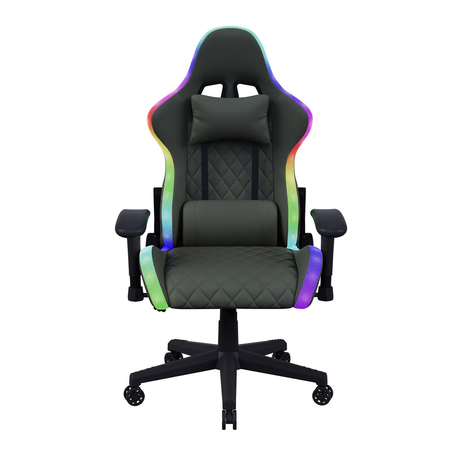 Ergonomischer Gaming-Stuhl mit LED und Kopfstütze in Schwarz aus Kunstleder für Teenager - Bild 4