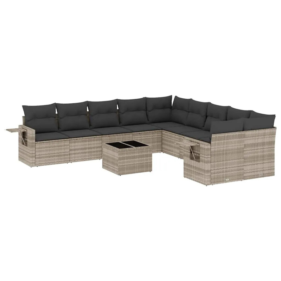 vidaXL 11-tlg. Garten-Sofagarnitur aus Poly-Rattan in Hellgrau mit Kissen und Couchtisch - Bild 2