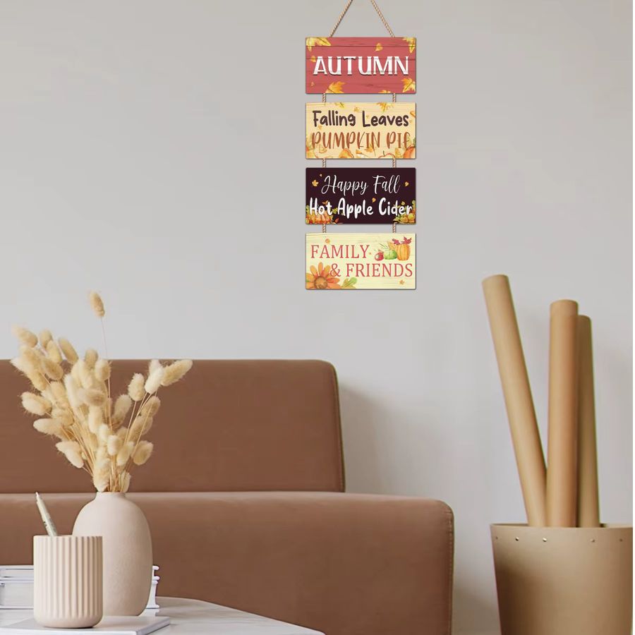 Putuo Decor Holzschild zum Aufhängen mit Herbstmotiven wie fallenden Blättern und Kürbiskuchen für deine Thanksgiving-Dekoration - Bild 2