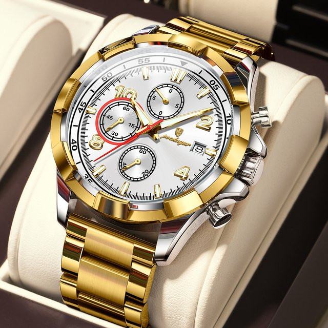 POEDAGAR Armbanduhr Chronograph, Quarz, Edelstahl, Silber, Bicolor, Herren - Bild 1